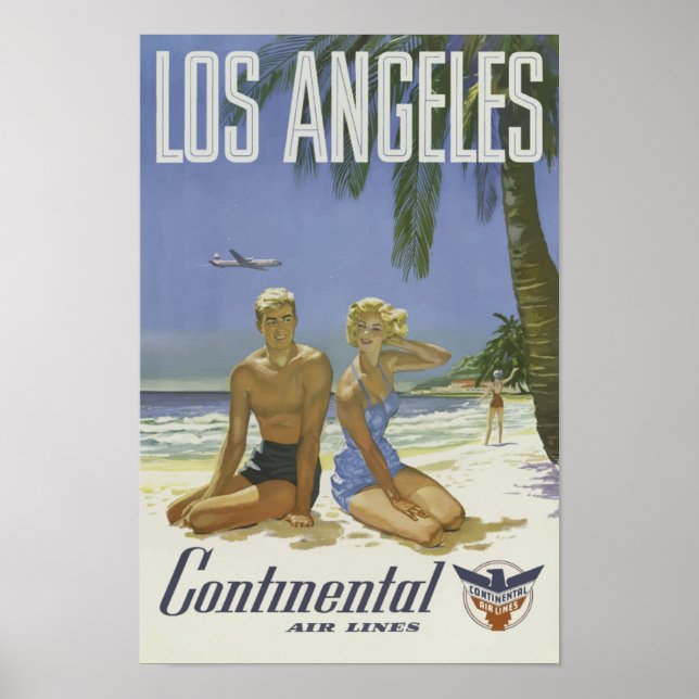 Los Angeles USA Aviation Airline Vintage Travel Poster (Vorne)