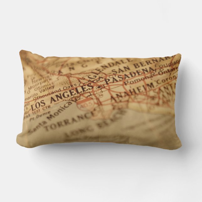 Los Angeles Vintage Karte Lumbar Pillow Lendenkissen (Vorderseite)