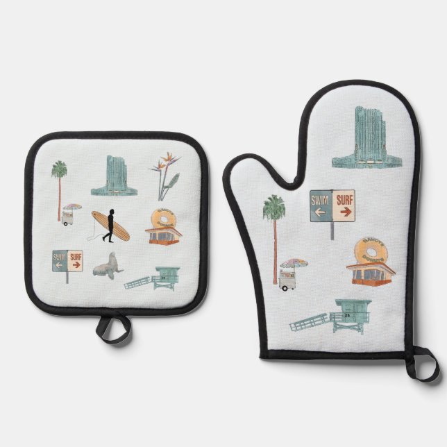 Los Angeles Wasserfarbe Ofenhandschuh & Topflappen-Set (Vorderseite)
