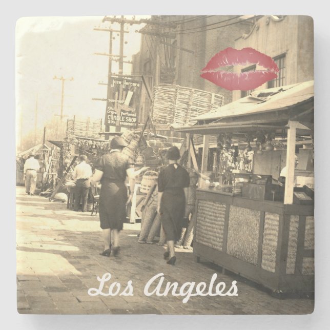 Los Angles California 1935 Olivera Street Foto Steinuntersetzer (Vorderseite)