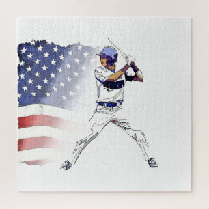 Los! - Baseball Player und US Flag Jigsaw