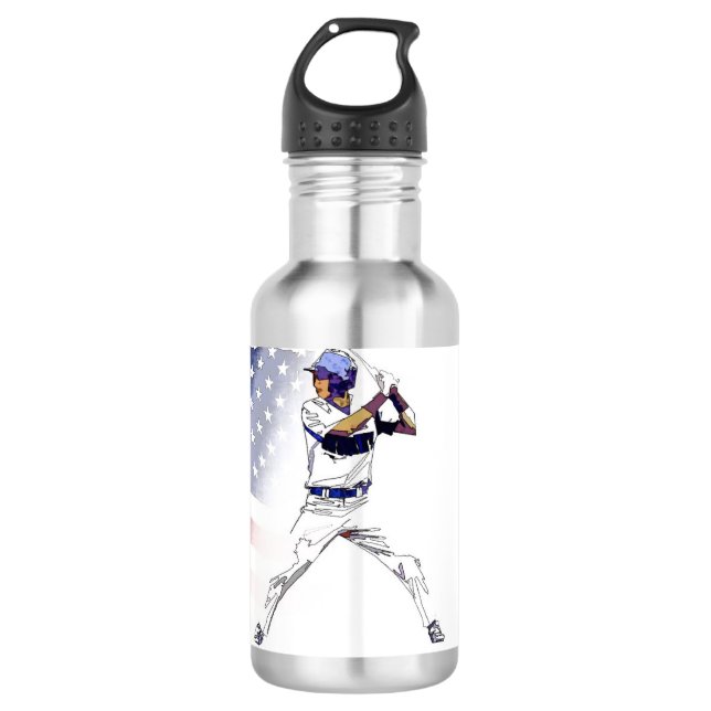 Los! - Baseball Player und US-Flagge Edelstahlflasche (Vorderseite)