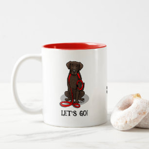 Los geht's! Curly-Coated Retriever Hund (liver) Zweifarbige Tasse