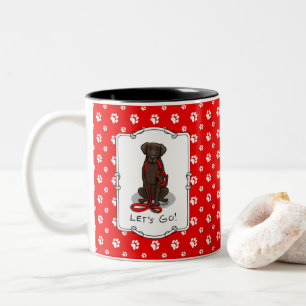 Los geht's! Curly-Coated Retriever Hund (liver) Zweifarbige Tasse