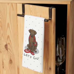 Los geht's! Flat-Coated Retriever Hund (Leber) Geschirrtuch