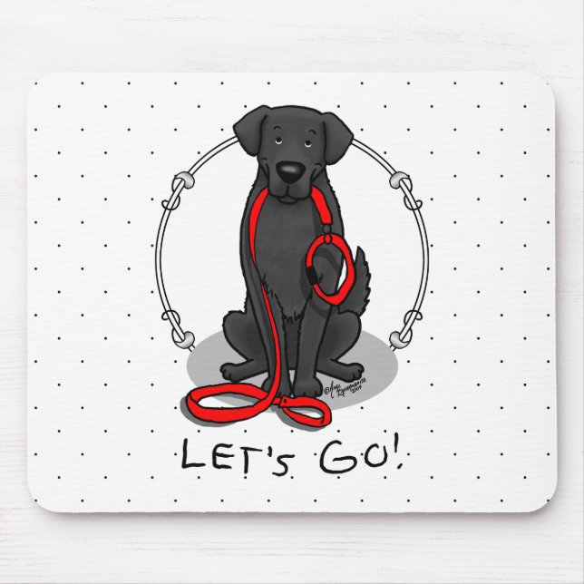 Los geht's! Flat-Coated Retriever Hund (schwarz) Mousepad (Vorne)