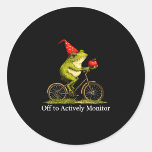 Los geht's, um den lustigen Frosch-Fahrrad-Lehrer Runder Aufkleber