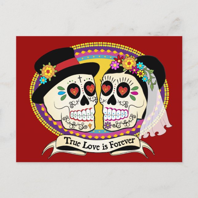 Los Novios Sugar Skull Postcard (Englisch) Postkarte (Vorderseite)