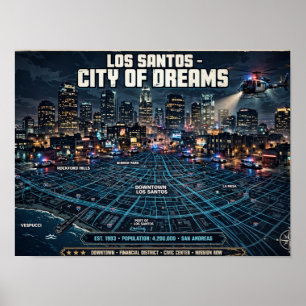 Los Santos City of Dreams Poster - GTA Stadtplan P