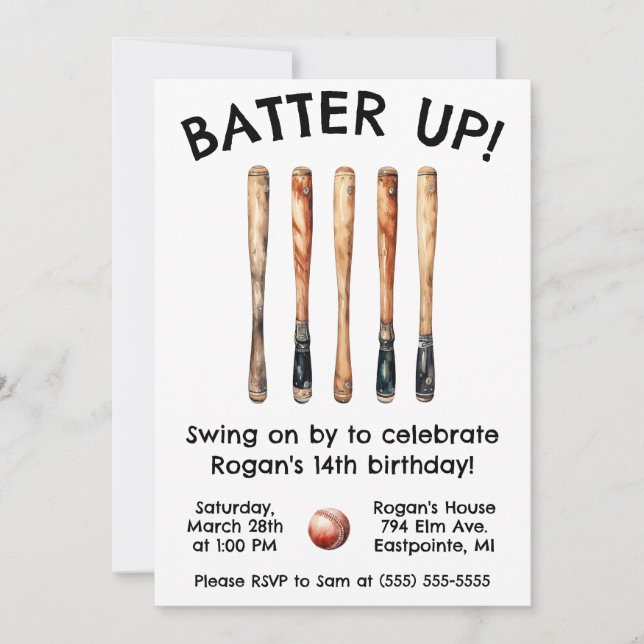 Los! Swing on By! Baseball-Birthday-Party Einladung (Vorderseite)
