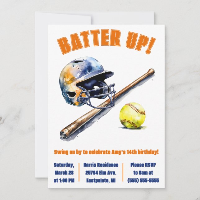 Los! Swing on By! Softball Birthday Party Einladung (Vorderseite)