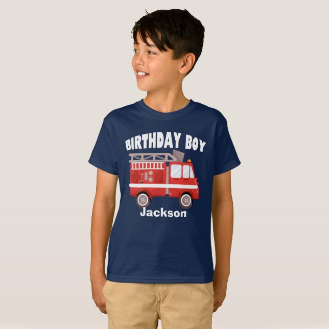 Löschfahrzeug-Geburtstags-Jungen-Gewohnheit T-Shirt (Vorne ganz)