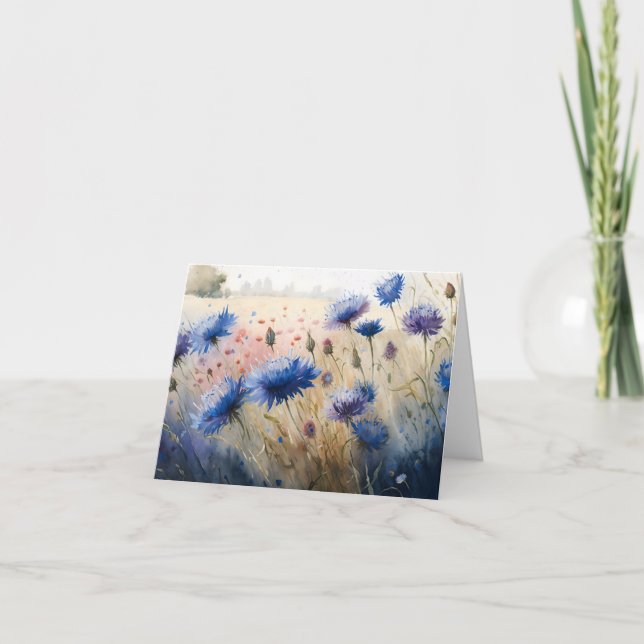 Lose Abstrakte rote Felsen Cornflowers Wasserfarbe Dankeskarte (Vorderseite)
