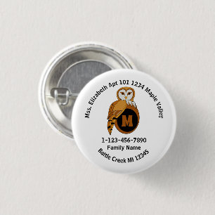 Lose British Barn Owl Familienadresse Zuhause  Button