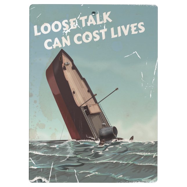 Lose Talk Cost Lives WW2 Poster Klemmbrett (Rückseite)
