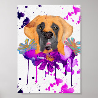 lose Wasserfarbe Mastiff Poster