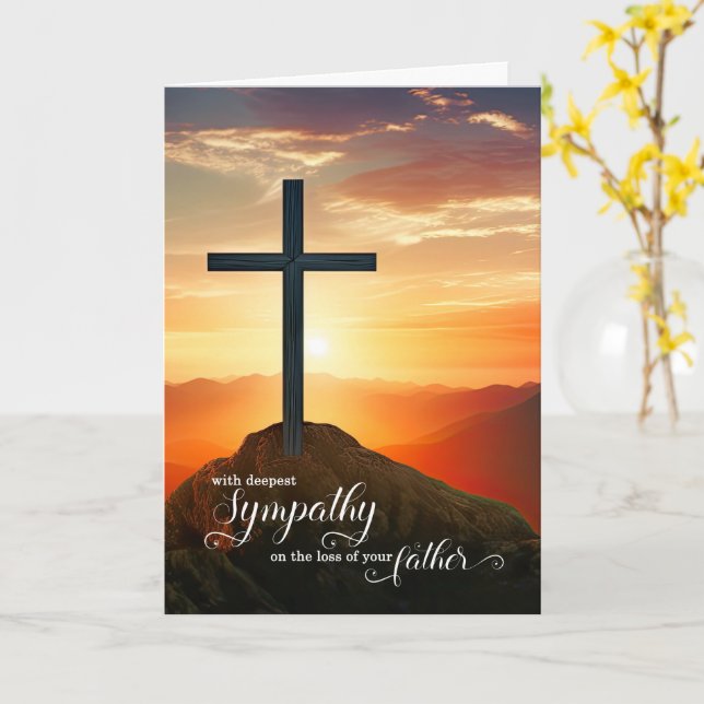 Loss of a Father Christian Sympathy Sunset Cross Karte (Gelbe Blume)