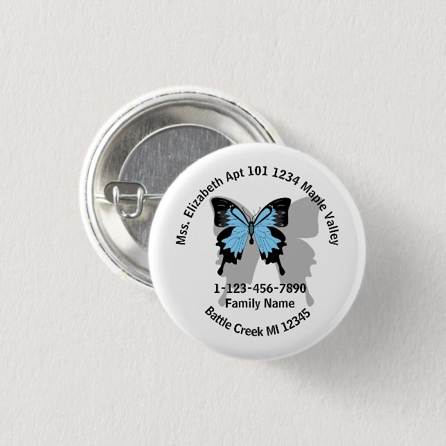 Lost Blue Backbutterfly Family Zuhause-Adresse Button (Vorne & Hinten)