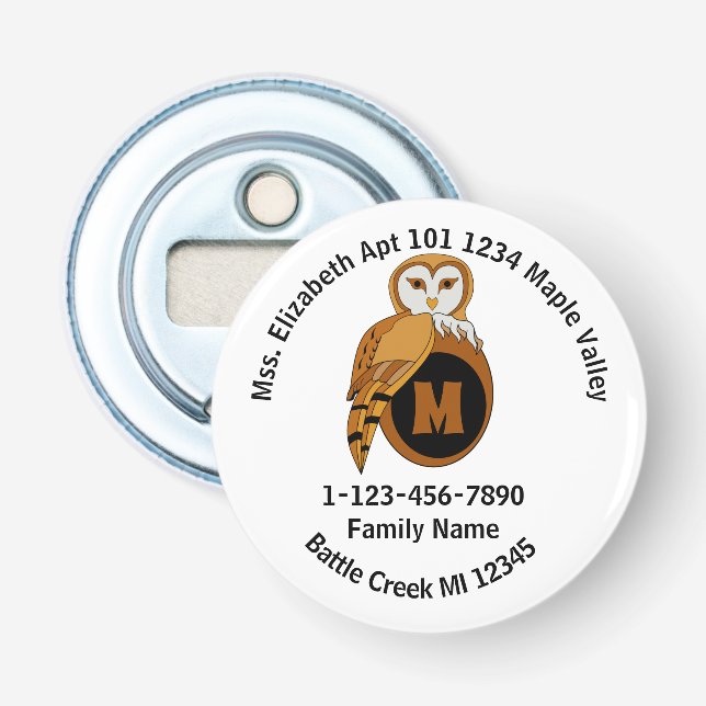 Lost British Barn Owl Family Zuhause-Adresse Flaschenöffner (Vorderseite)