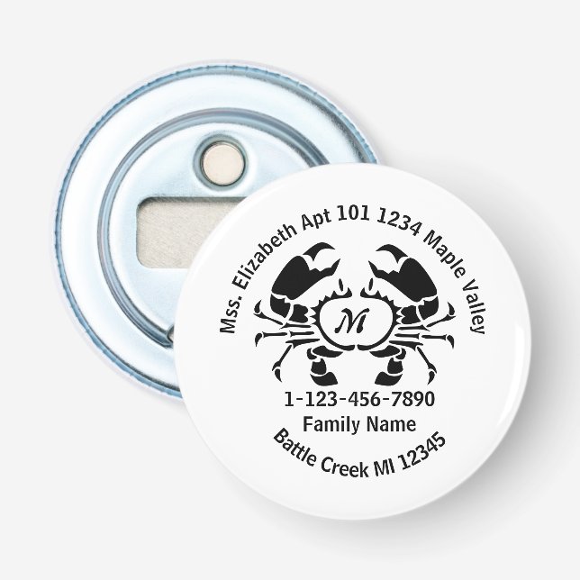 Lost Crab Monogram Family Zuhause-Adresse Flaschenöffner (Vorderseite)