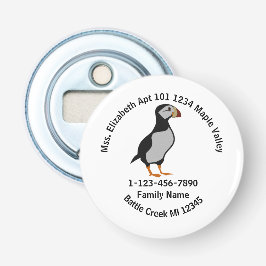 Lost Horned Puffin Stehende Zuhause-Adresse Flaschenöffner