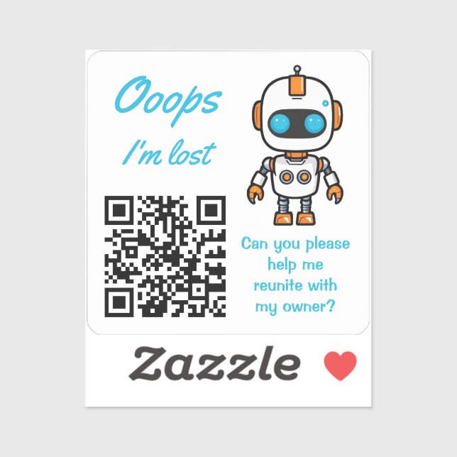 Lost Item Return QR Handy Bot Blue Text Aufkleber (Blatt)