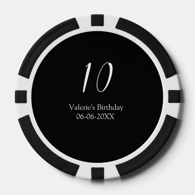 Lot De Jeton De Poker 10th birthday white black name date calligraphy  (Recto)