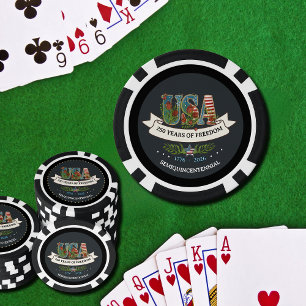 Lot De Jeton De Poker 1776-2026 Bleu Minuit & Luxe Patriotique Noir 