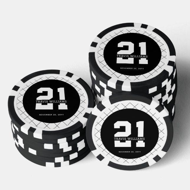 Lot De Jeton De Poker 21e anniversaire personnalisé Moderne et élégant (Empiler)