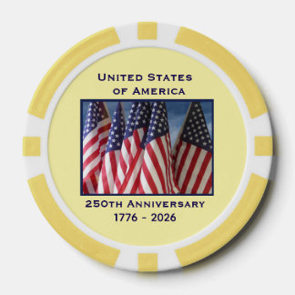 Lot De Jeton De Poker 250e anniversaire USA drapeaux patriotiques Jaune