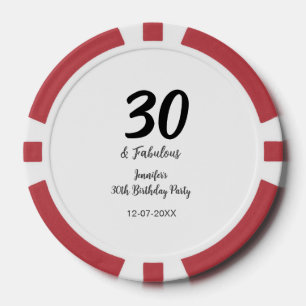 Lot De Jeton De Poker 30e anniversaire ajouter nom date année noir