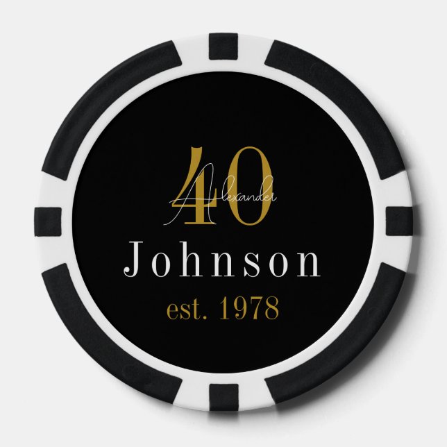 Lot De Jeton De Poker 40e anniversaire personnalisé Black Gold (Recto)