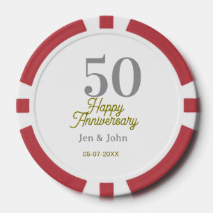 Lot De Jeton De Poker 50e anniversaire de bonheur nom date argent or dat