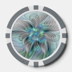 Lot De Jeton De Poker Abstrait Bleu Vert Papillon Imaginaire Fractal Art