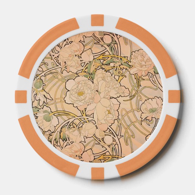 Lot De Jeton De Poker Alfonse Mucha Art Nouveau Peonies (Recto)