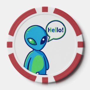 Lot De Jeton De Poker Alien bleu mignon disant bonjour