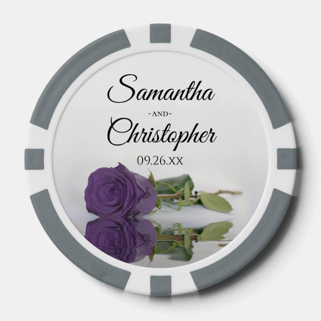 Lot De Jeton De Poker Amethyst Purple Rose Couple's Names & Mariage Date (Recto)