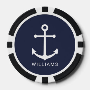 Lot De Jeton De Poker Ancre bleue marine avec nom personnalisé