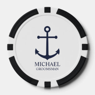 Lot De Jeton De Poker Ancre Bleue marine Nautique Groomsmen personnalisé