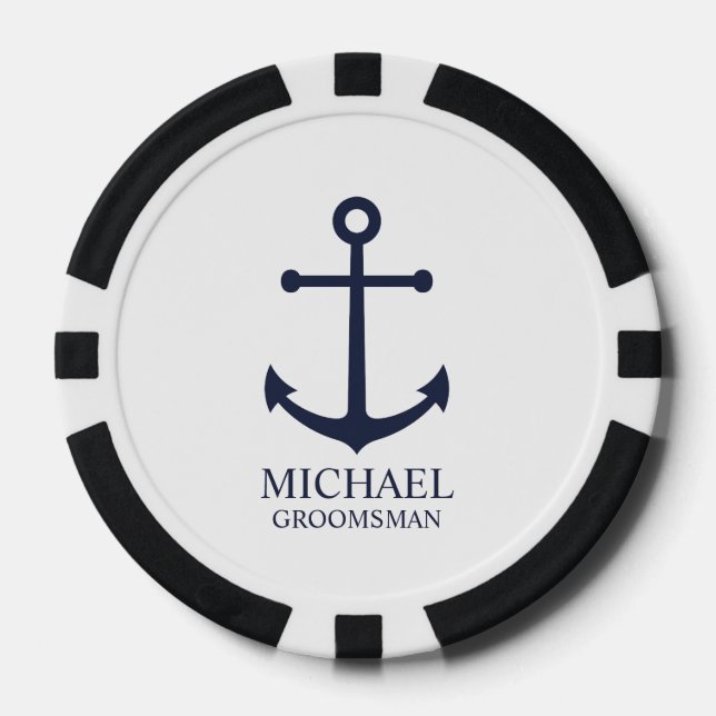 Lot De Jeton De Poker Ancre Bleue marine Nautique Groomsmen personnalisé (Recto)