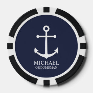 Lot De Jeton De Poker Ancre Bleue marine Nautique Groomsmen personnalisé