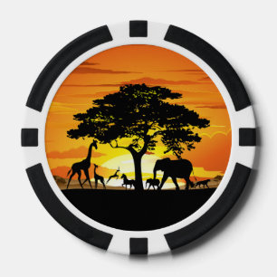 Lot De Jeton De Poker Animaux sauvages sur le coucher de soleil de la sa