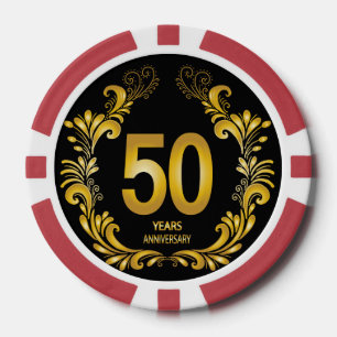 Lot De Jeton De Poker Anniversaire de la Parties scintillant d'or de 50 