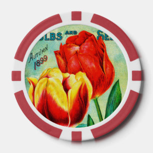 Lot De Jeton De Poker Annonce Jardin Antique, Tulipes Rouges Jaunes