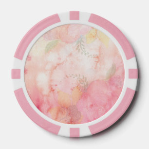 Lot De Jeton De Poker Aquarelle rose Arrière - plan floral