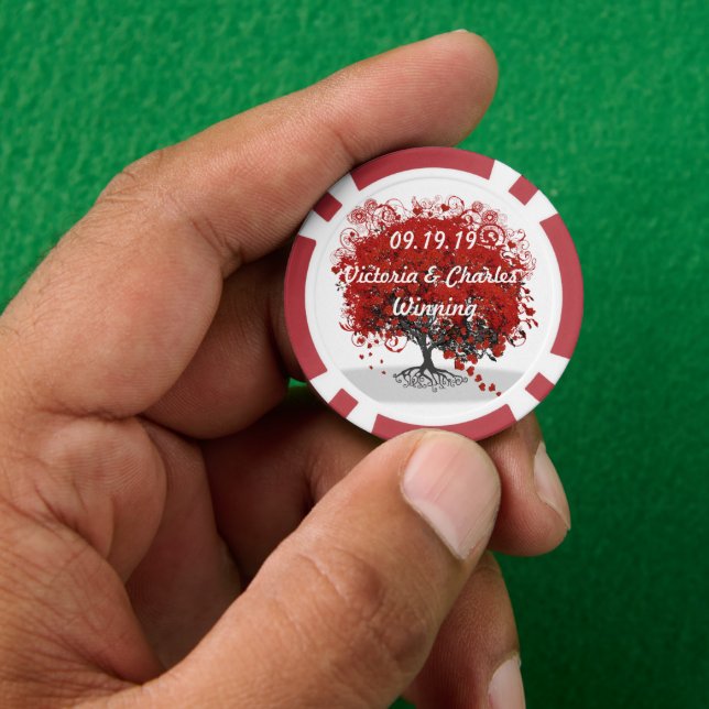 Lot De Jeton De Poker Arbre à feuilles de coeur rouge (main)