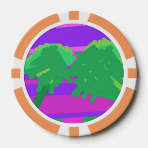 Lot De Jeton De Poker Arbre vert rose violet du coucher du soleil