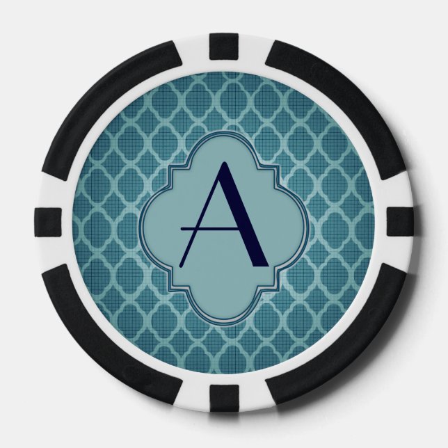 Lot De Jeton De Poker Art déco, motif des années 1920 monogrammed turquo (Recto)