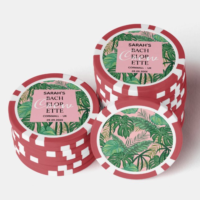 Lot De Jeton De Poker Bachelorette rose Palme Tropical Mariage (Empiler)