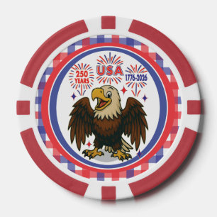 Lot De Jeton De Poker Bald Eagle avec Fireworks - USA 250 ans 1776-2026